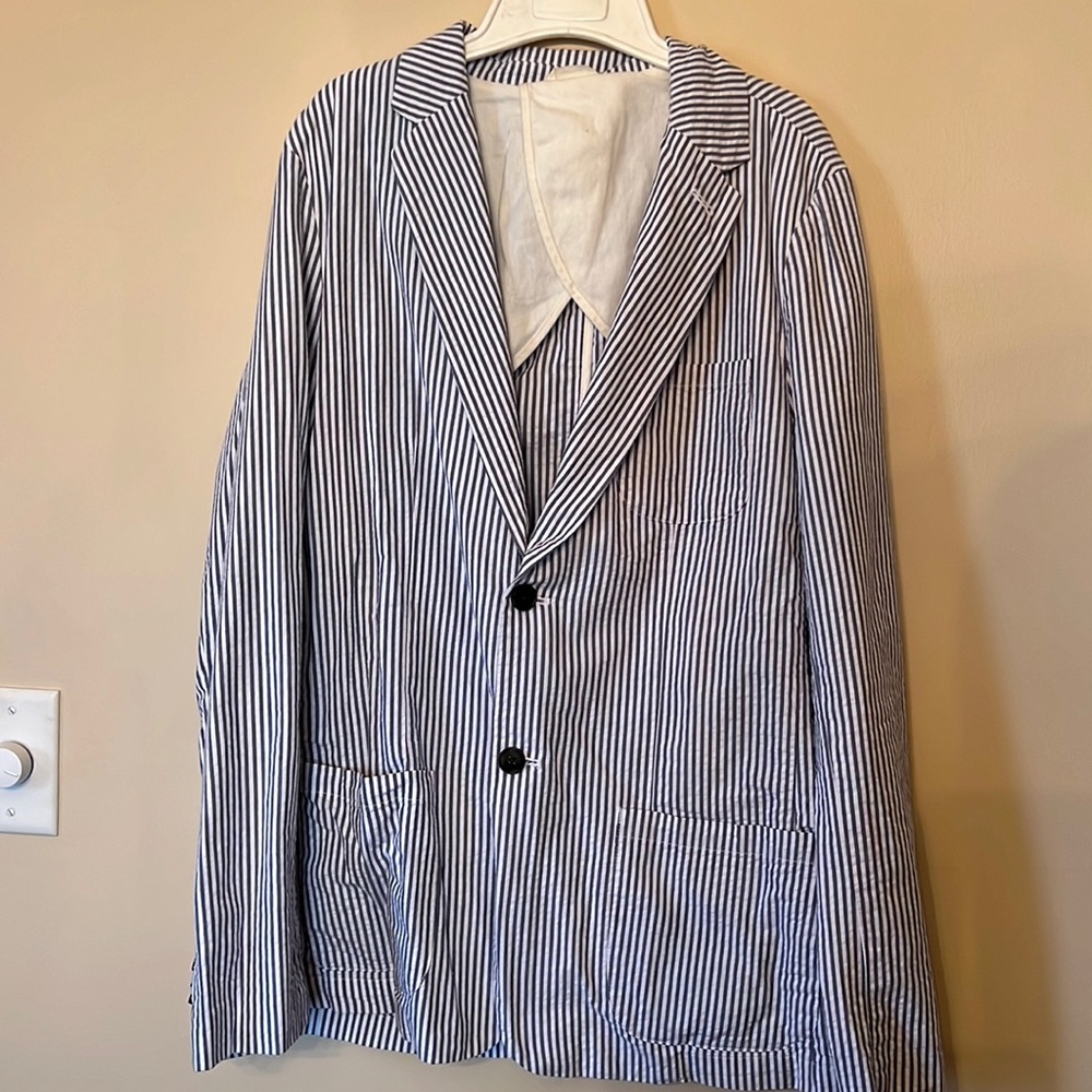 Grey/White Goodthreads Seersucker Jacket Size Medium Tall